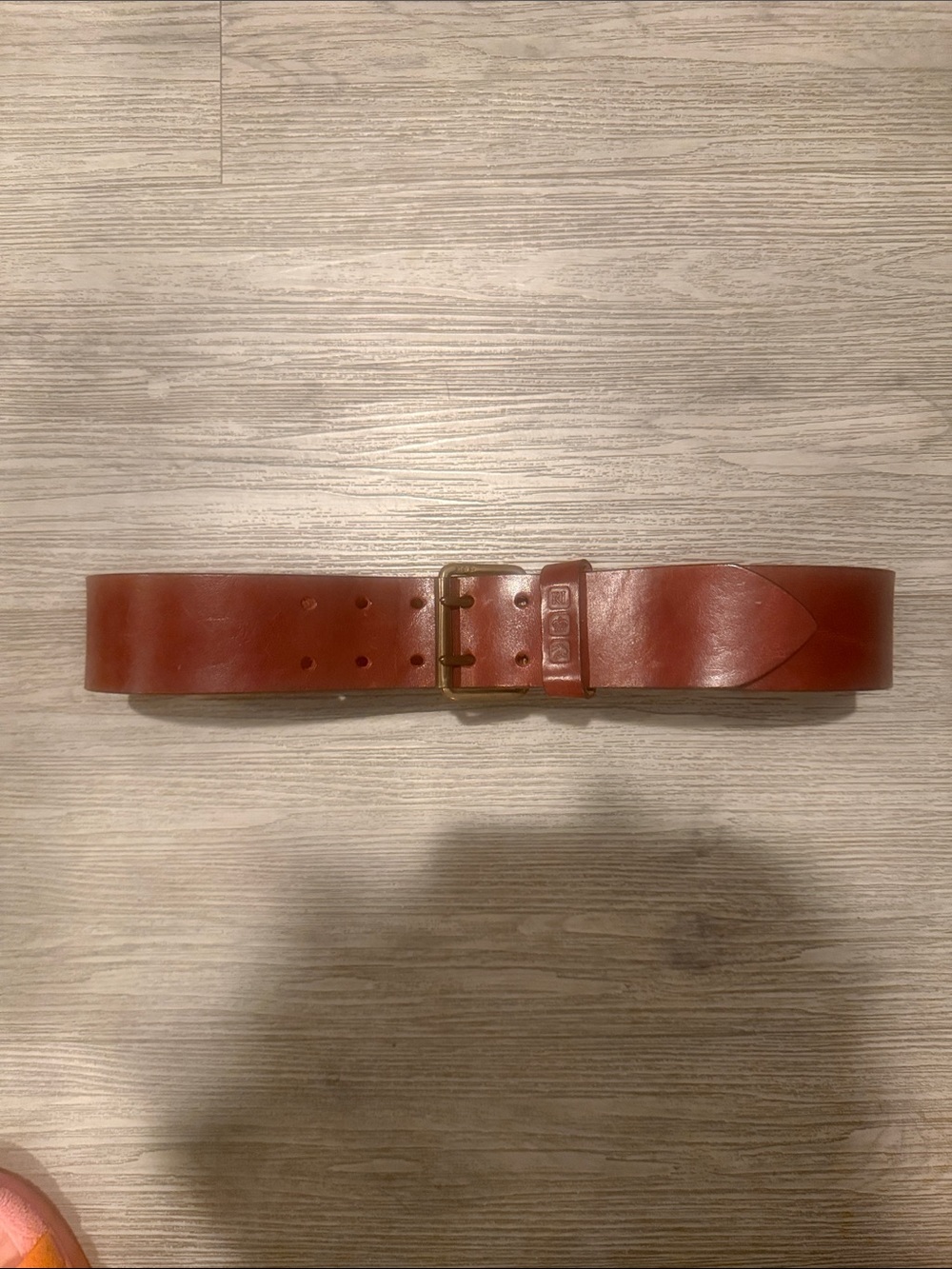Ralph Lauren Red-Brown Leather Belt with Brass Buckle 100% leather